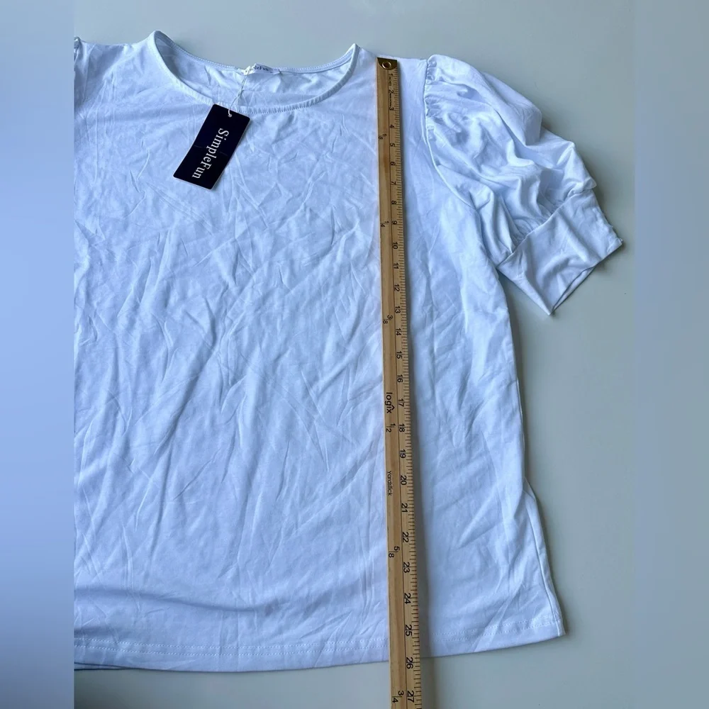 NWT Simple Fun Bright White Puff Sleeve Button Detail T-Shirt Casual Blouse XL - Picture 6 of 6